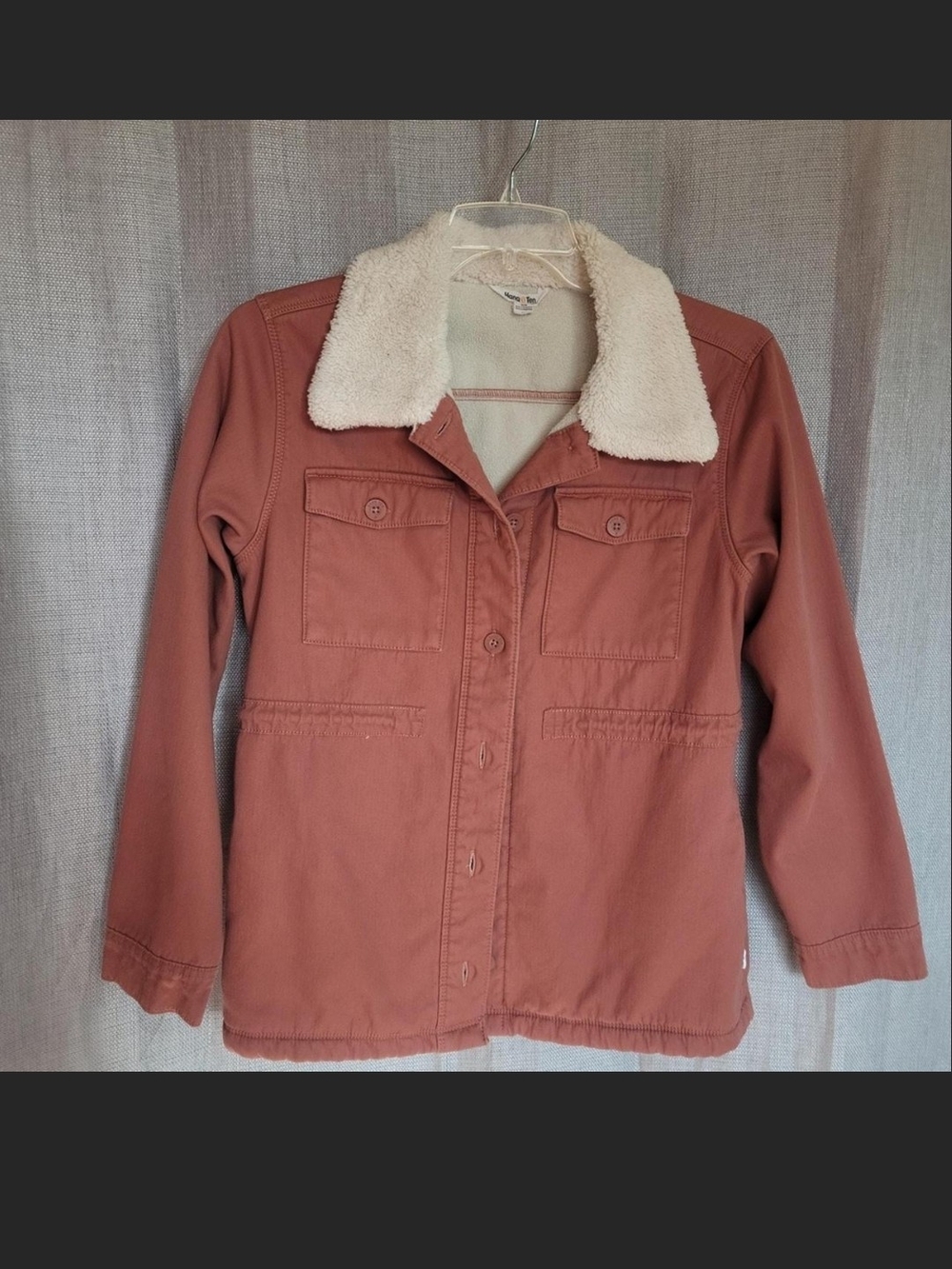 Hang Ten Women's Plush Collar Sherpa Lined Utility Jacket Copper Rose Sz Medium